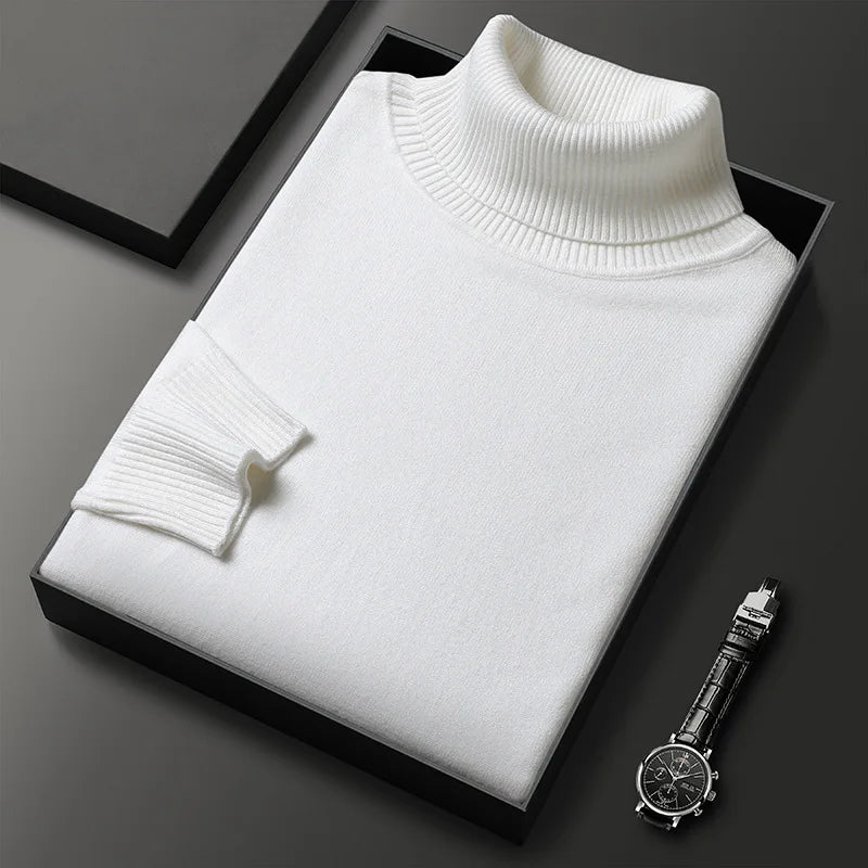Maglione dolcevita uomo a maglia fine con collo alto a coste, polsini e orlo a coste, 6 colori, taglie XS-2XL