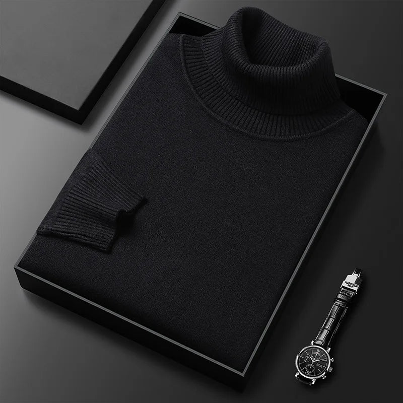 Maglione dolcevita uomo a maglia fine con collo alto a coste, polsini e orlo a coste, 6 colori, taglie XS-2XL