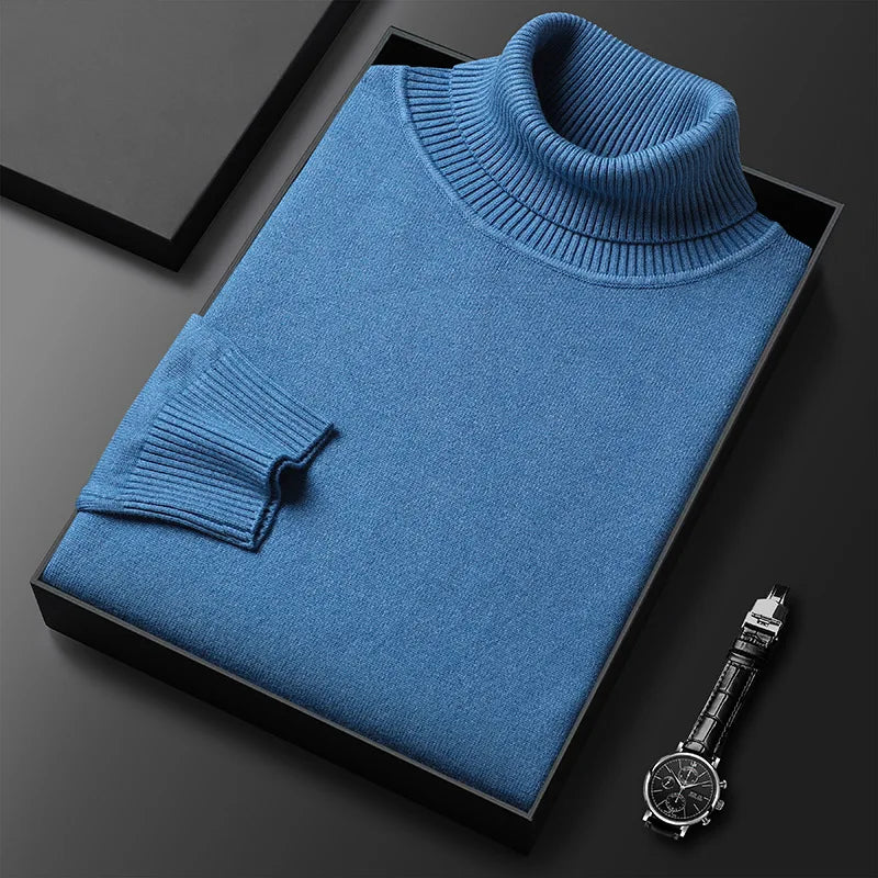 Maglione dolcevita uomo a maglia fine con collo alto a coste, polsini e orlo a coste, 6 colori, taglie XS-2XL