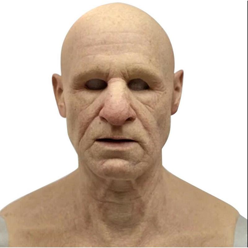 Maschera da vecchio, maschera realistica in lattice a testa intera per adulti, maschera horror rugosa per feste e cospla