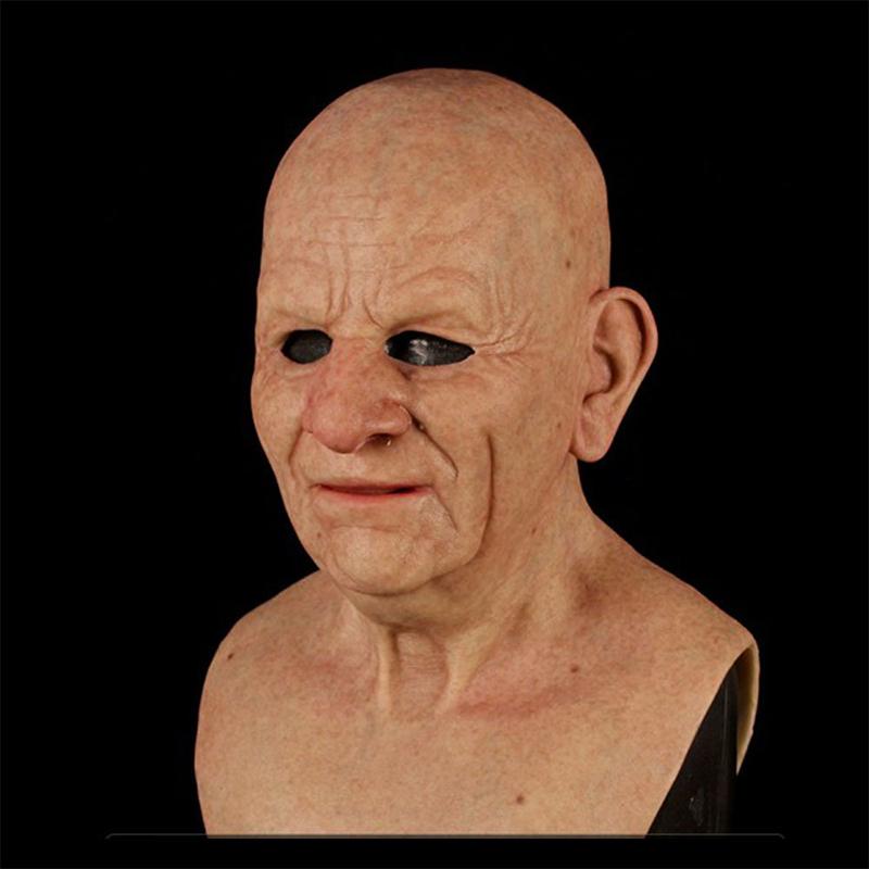 Maschera da vecchio, maschera realistica in lattice a testa intera per adulti, maschera horror rugosa per feste e cospla