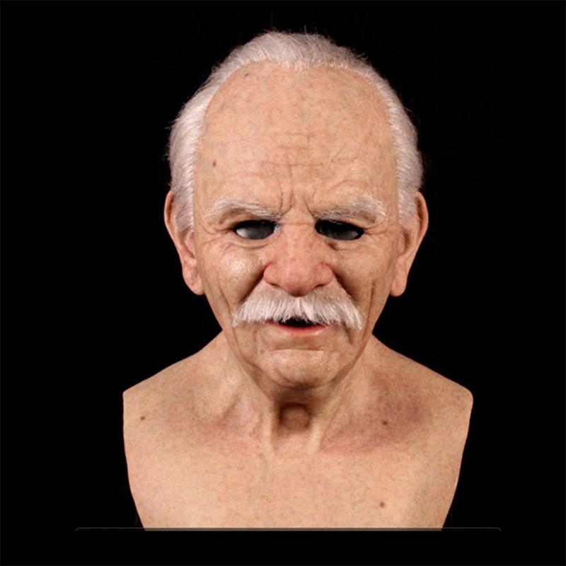 Maschera da vecchio, maschera realistica in lattice a testa intera per adulti, maschera horror rugosa per feste e cospla
