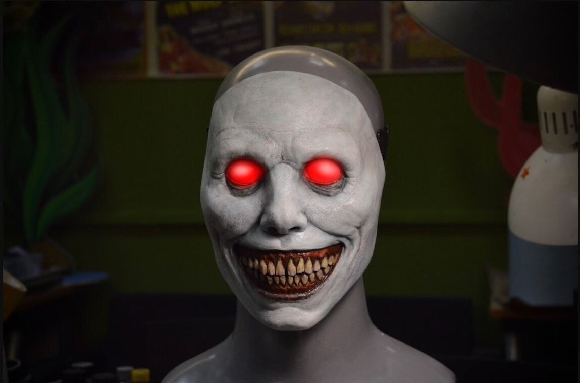 Maschera di Halloween spaventosa, maschera horror demone sorridente in lattice per adulti, maschera inquietante per fest