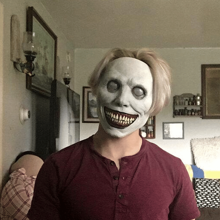Maschera di Halloween spaventosa, maschera horror demone sorridente in lattice per adulti, maschera inquietante per fest