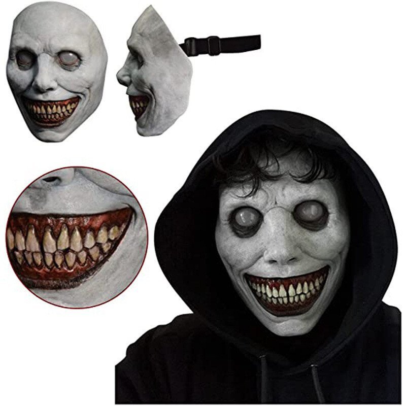 Maschera di Halloween spaventosa, maschera horror demone sorridente in lattice per adulti, maschera inquietante per fest