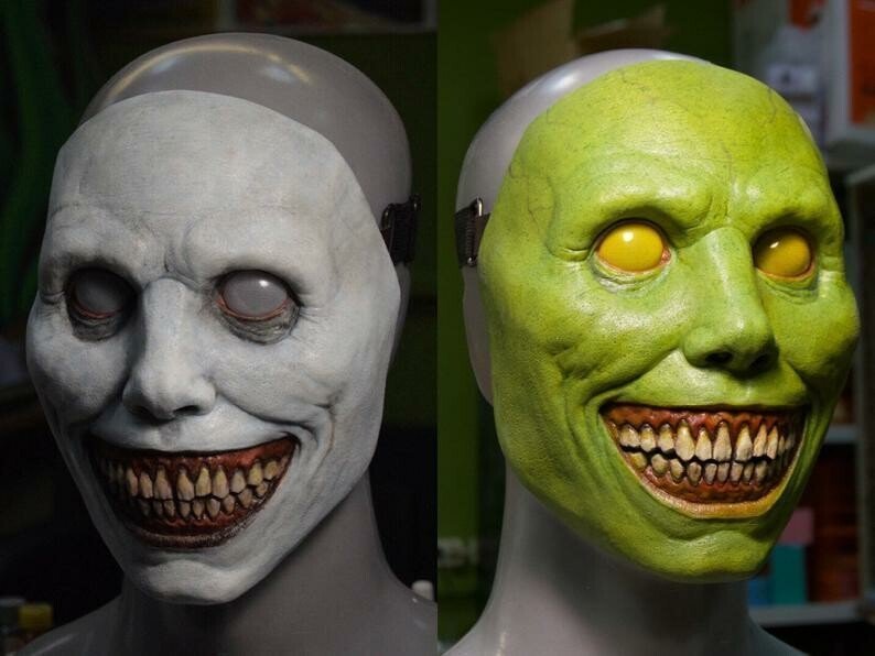 Maschera di Halloween spaventosa, maschera horror demone sorridente in lattice per adulti, maschera inquietante per fest