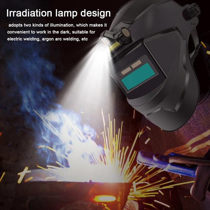 Maschera per saldatura con oscuramento automatico e lampada frontale