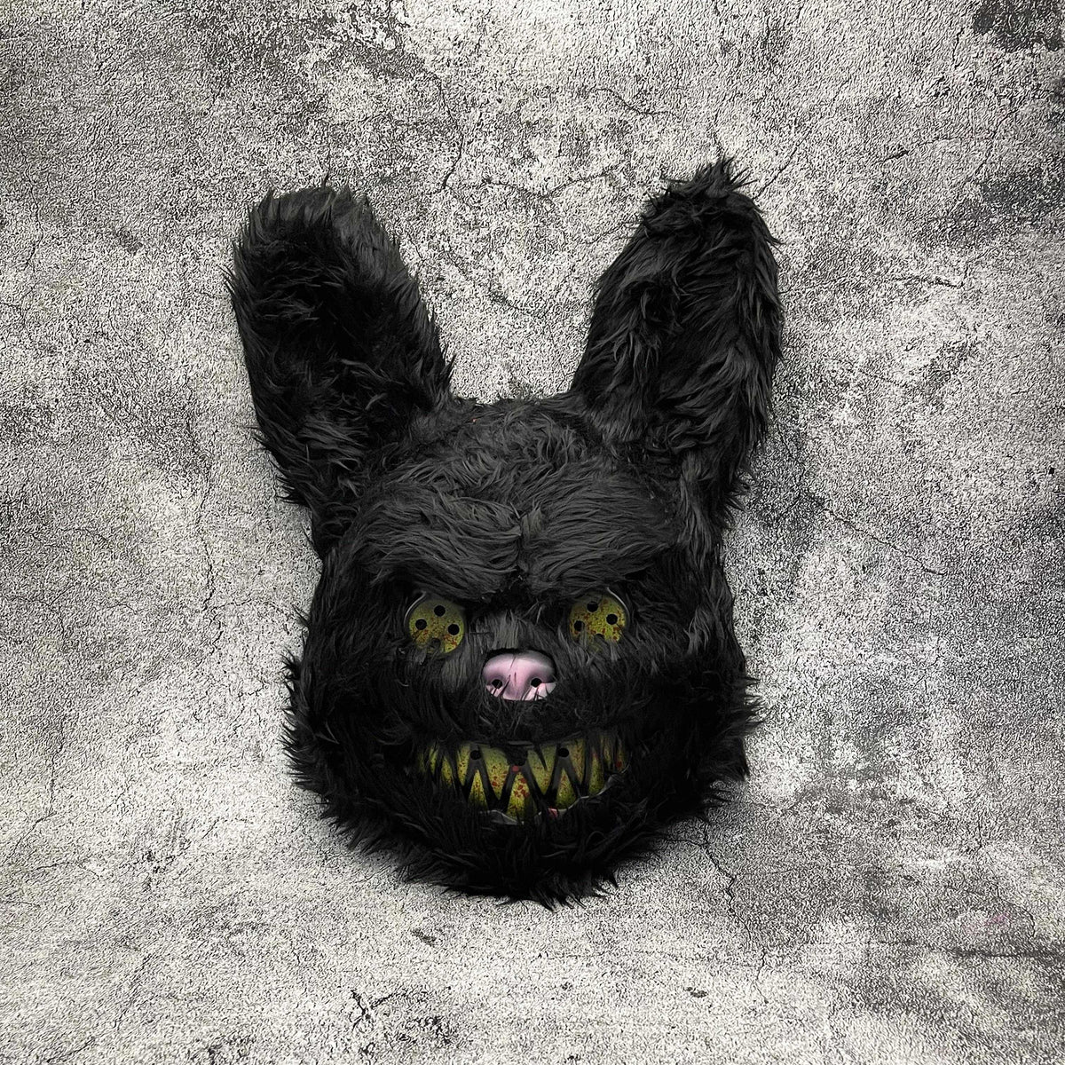 Maschera spaventosa da coniglio o orso per Halloween in pelliccia sintetica con denti insanguinati, 4 modelli e set da 2