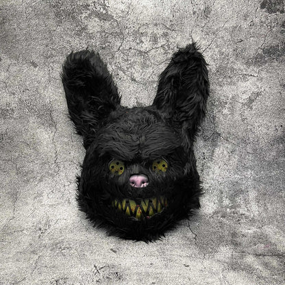 Maschera spaventosa da coniglio o orso per Halloween in pelliccia sintetica con denti insanguinati, 4 modelli e set da 2