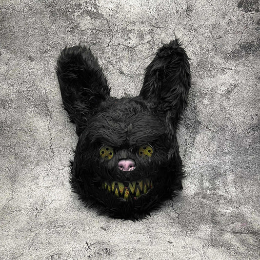 Maschera spaventosa da coniglio o orso per Halloween in pelliccia sintetica con denti insanguinati, 4 modelli e set da 2