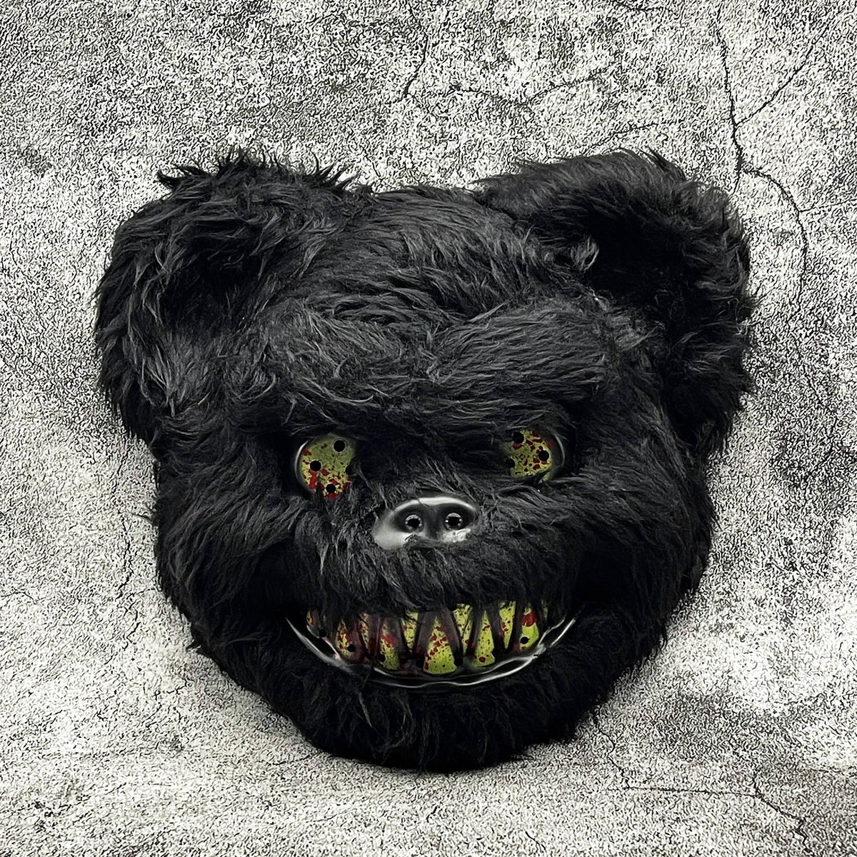 Maschera spaventosa da coniglio o orso per Halloween in pelliccia sintetica con denti insanguinati, 4 modelli e set da 2