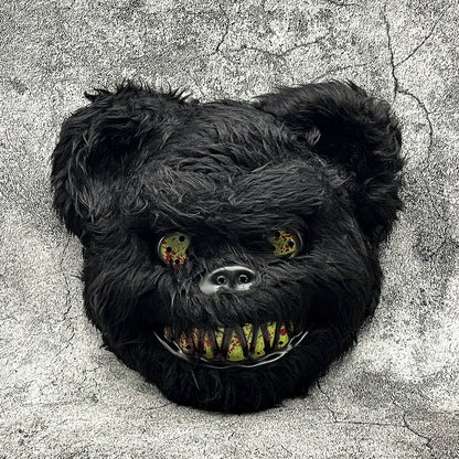 Maschera spaventosa da coniglio o orso per Halloween in pelliccia sintetica con denti insanguinati, 4 modelli e set da 2