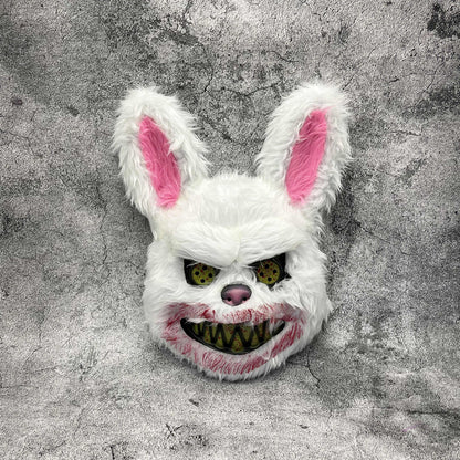 Maschera spaventosa da coniglio o orso per Halloween in pelliccia sintetica con denti insanguinati, 4 modelli e set da 2