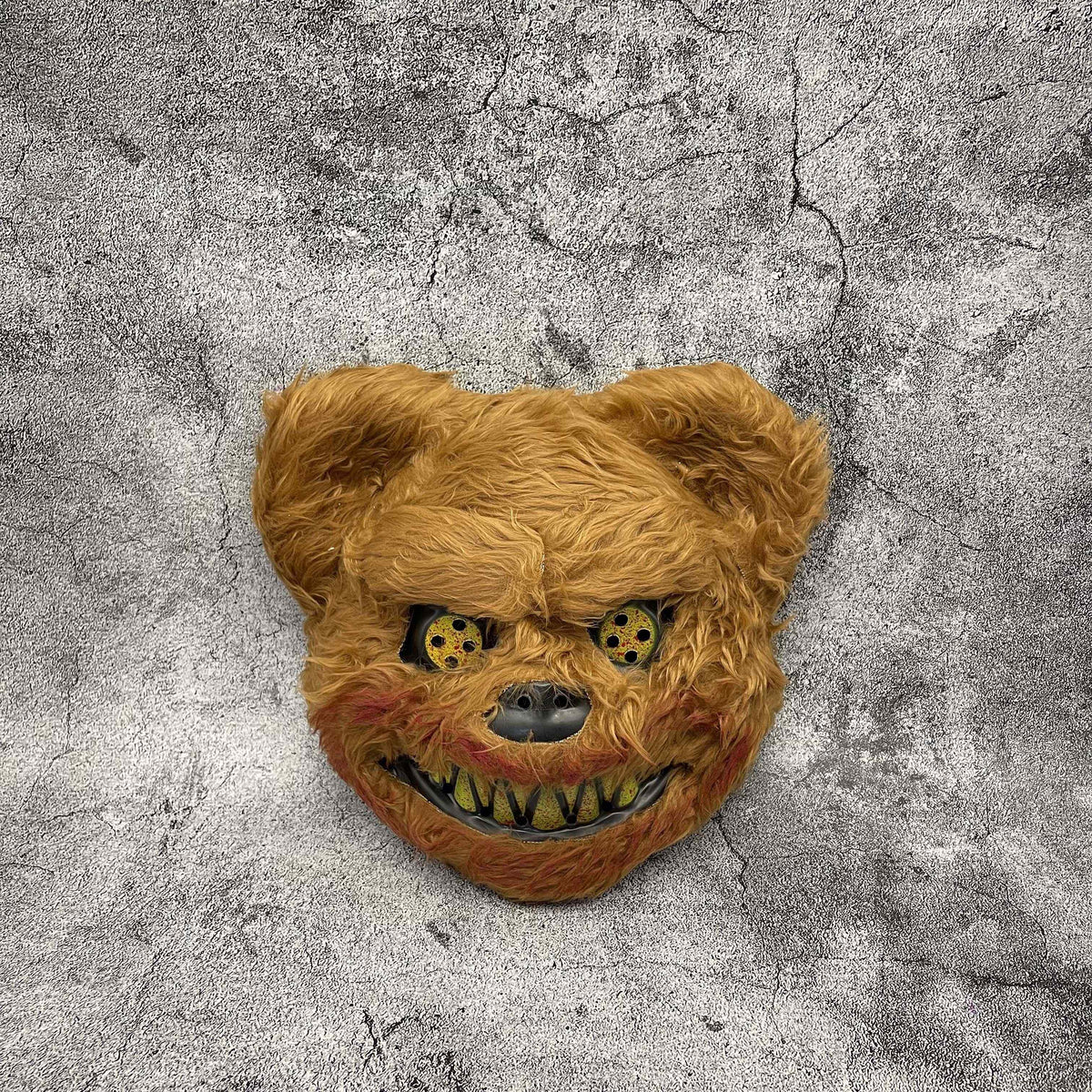 Maschera spaventosa da coniglio o orso per Halloween in pelliccia sintetica con denti insanguinati, 4 modelli e set da 2