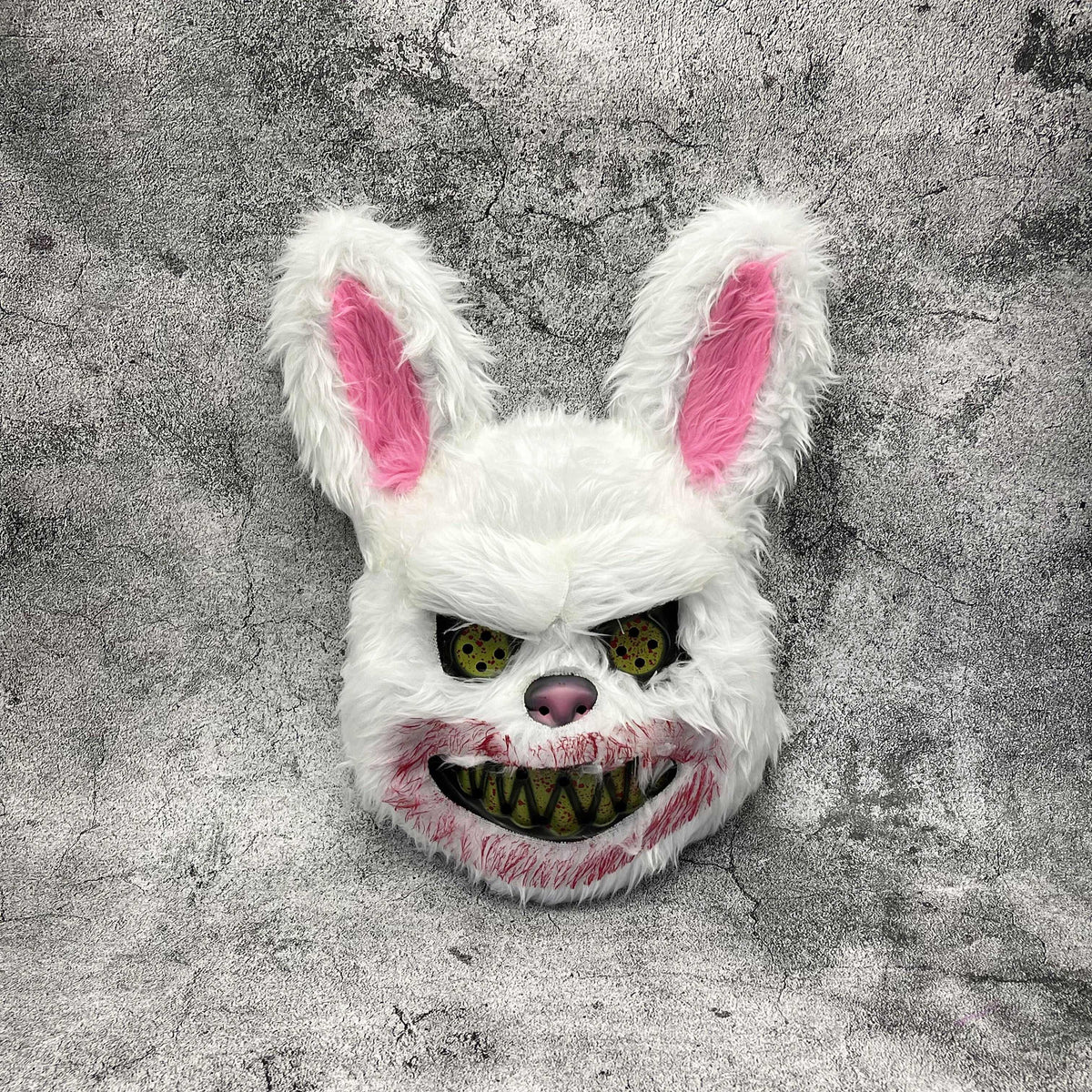Maschera spaventosa da coniglio o orso per Halloween in pelliccia sintetica con denti insanguinati, 4 modelli e set da 2