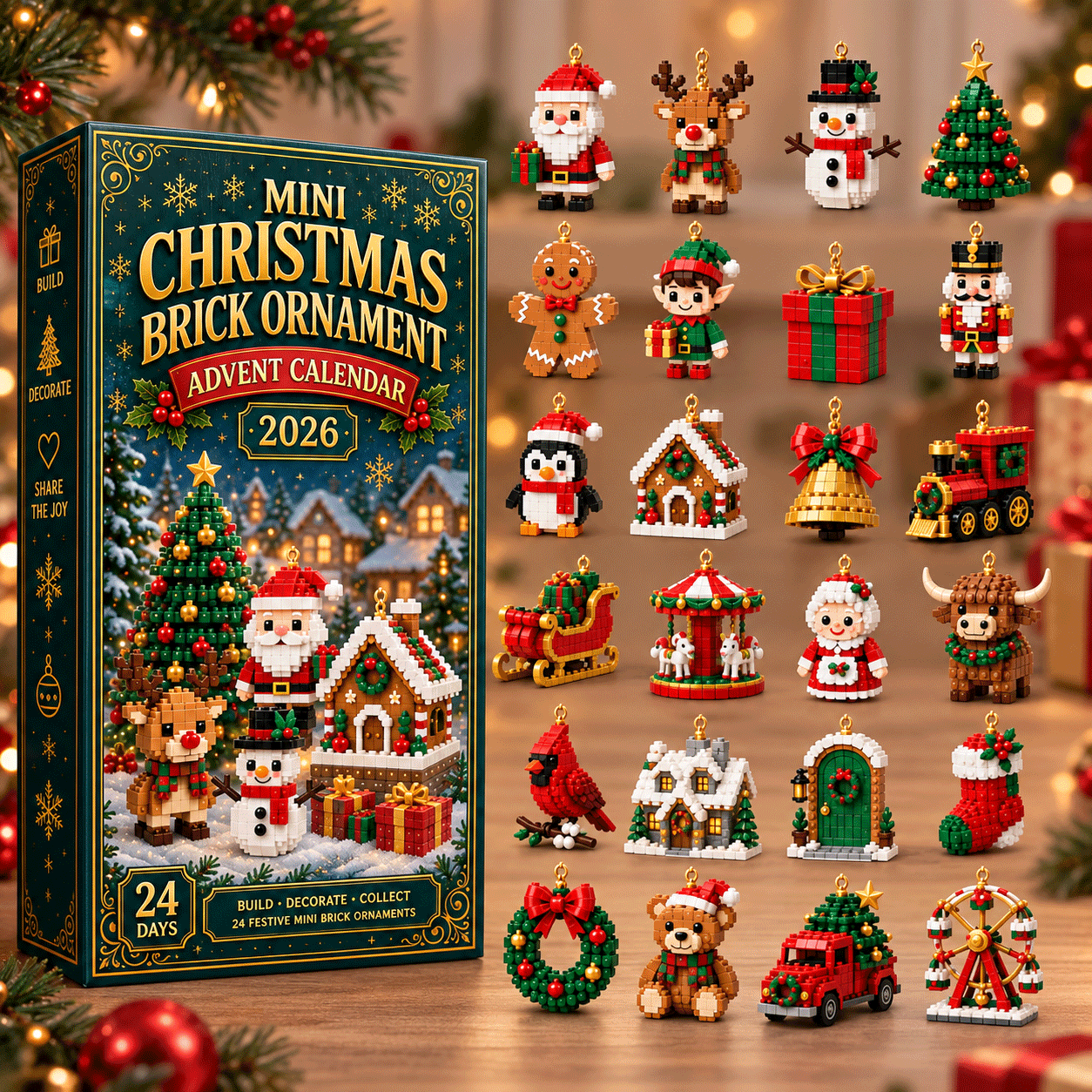 Mini calendario dell'Avvento con 24 set di costruzioni natalizie da costruire e appendere