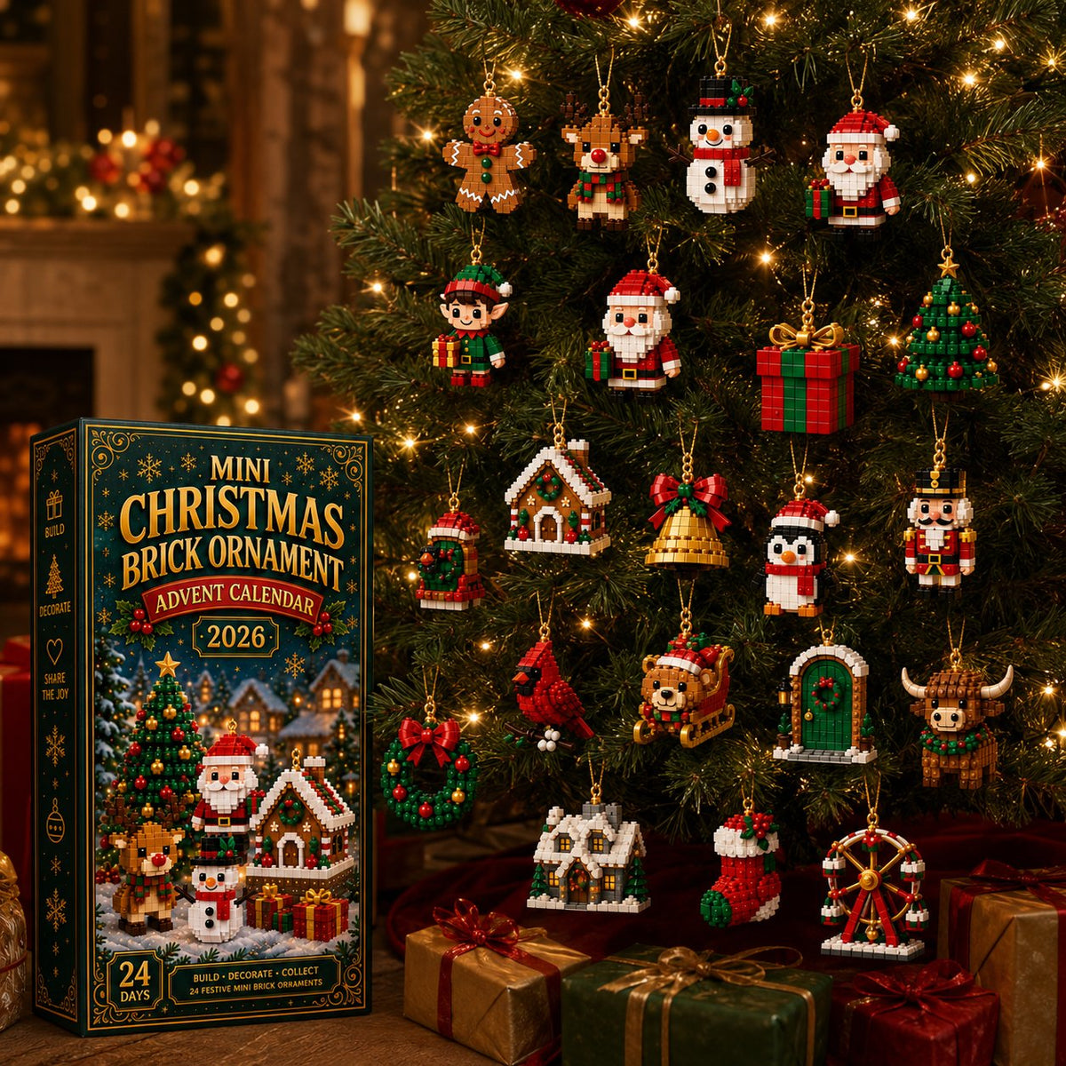 Mini calendario dell'Avvento con 24 set di costruzioni natalizie da costruire e appendere