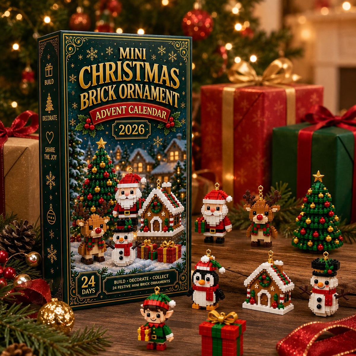 Mini calendario dell'Avvento con 24 set di costruzioni natalizie da costruire e appendere