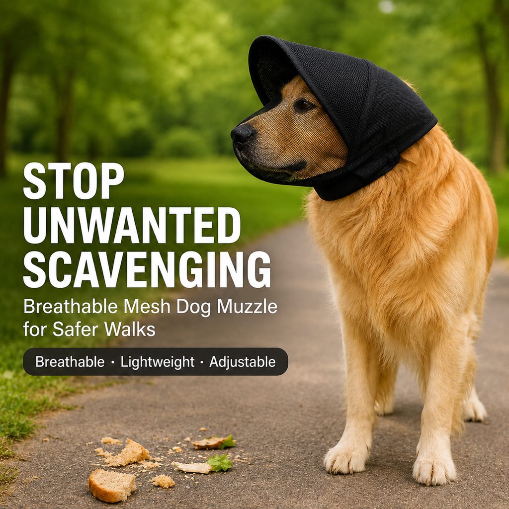 Museruola traspirante anti-ingestione per cani con cappuccio in rete per passeggiate