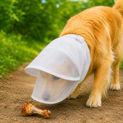 Museruola traspirante anti-ingestione per cani con cappuccio in rete per passeggiate