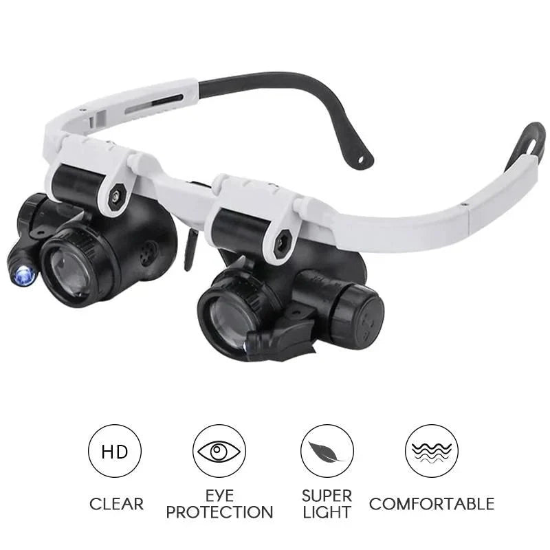 Occhiali Lente d'Ingrandimento LED con Zoom 8x, 15x, 23x