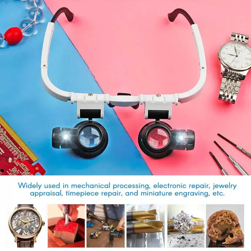Occhiali Lente d'Ingrandimento LED con Zoom 8x, 15x, 23x