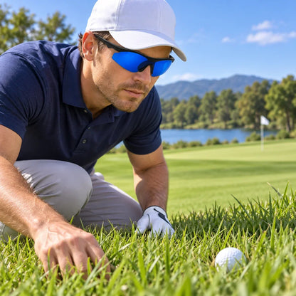Occhiali per trovare palline da golf | Lenti blu per contrasto migliorato e leggerissimi | Custodia e sacchetto in micro