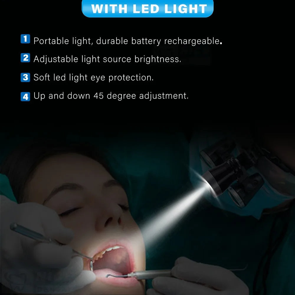 Occhialini ingranditori dentali OrionView con luce LED e ingrandimento binoculare