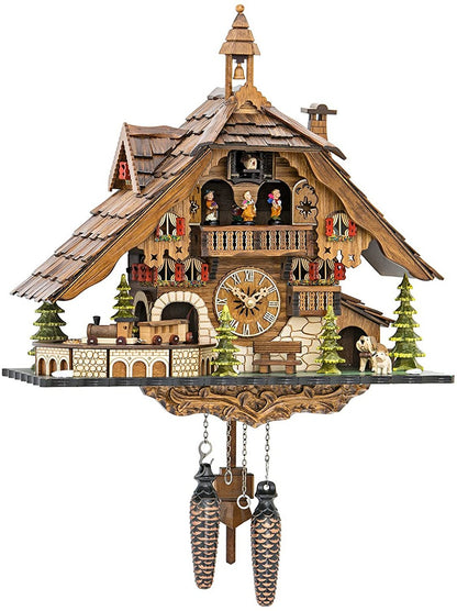 Orologio a cucù tradizionale in legno con design chalet, musica, pendolo e spegnimento notturno