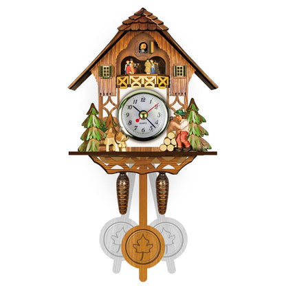 Orologio a cucù tradizionale in legno con design chalet, musica, pendolo e spegnimento notturno