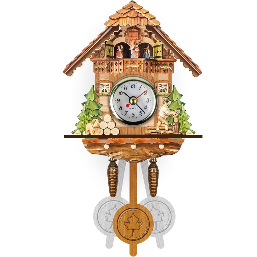 Orologio a cucù tradizionale in legno con design chalet, musica, pendolo e spegnimento notturno