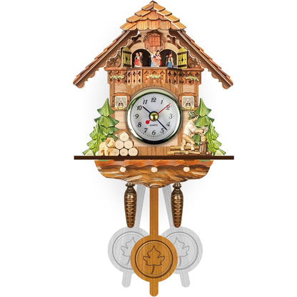 Orologio a cucù tradizionale in legno con design chalet, musica, pendolo e spegnimento notturno