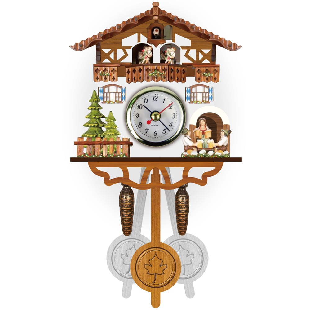 Orologio a cucù tradizionale in legno con design chalet, musica, pendolo e spegnimento notturno