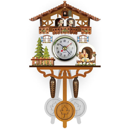 Orologio a cucù tradizionale in legno con design chalet, musica, pendolo e spegnimento notturno