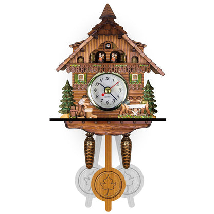 Orologio a cucù tradizionale in legno con design chalet, musica, pendolo e spegnimento notturno