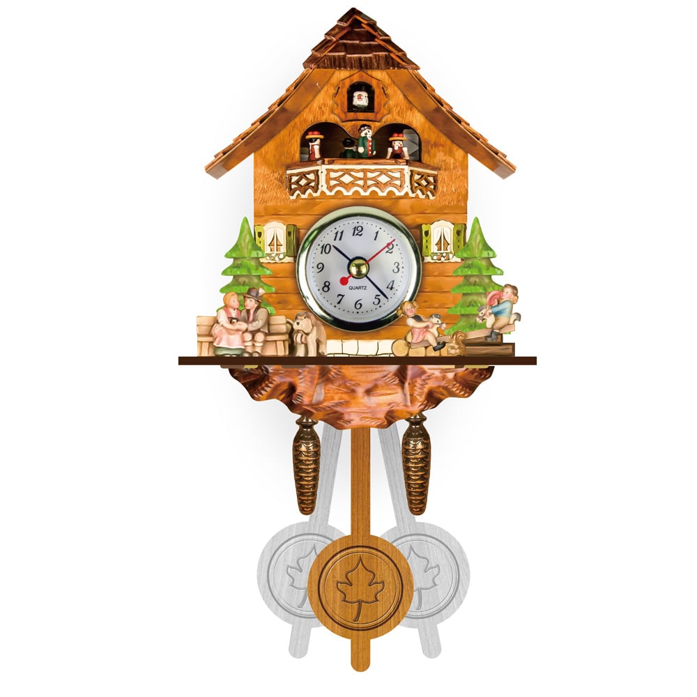 Orologio a cucù tradizionale in legno con design chalet, musica, pendolo e spegnimento notturno