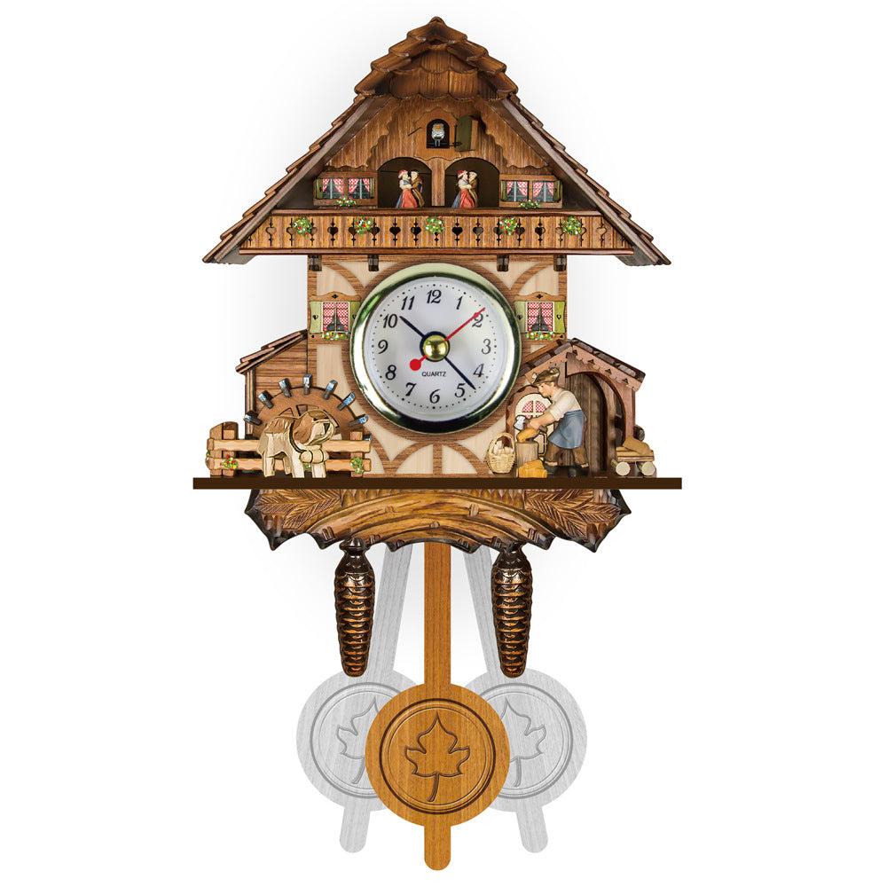 Orologio a cucù tradizionale in legno con design chalet, musica, pendolo e spegnimento notturno
