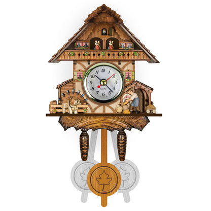Orologio a cucù tradizionale in legno con design chalet, musica, pendolo e spegnimento notturno