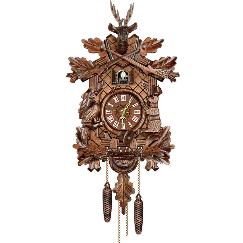 Orologio a cucù tradizionale in legno con design chalet, musica, pendolo e spegnimento notturno