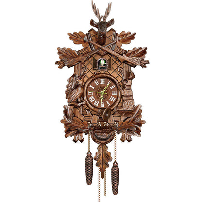 Orologio a cucù tradizionale in legno con design chalet, musica, pendolo e spegnimento notturno