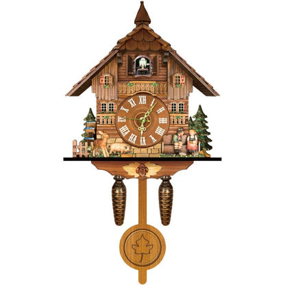 Orologio a cucù tradizionale in legno con design chalet, musica, pendolo e spegnimento notturno
