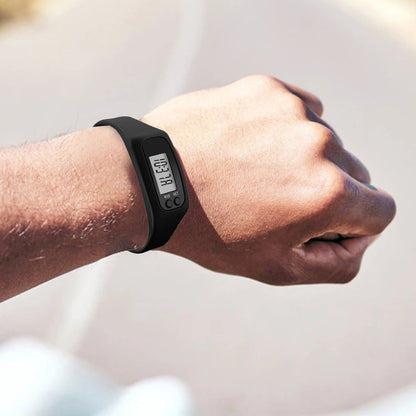 Orologio contapassi da polso con display digitale, ora e calorie, cinturino in silicone con fibbia, bianco o nero