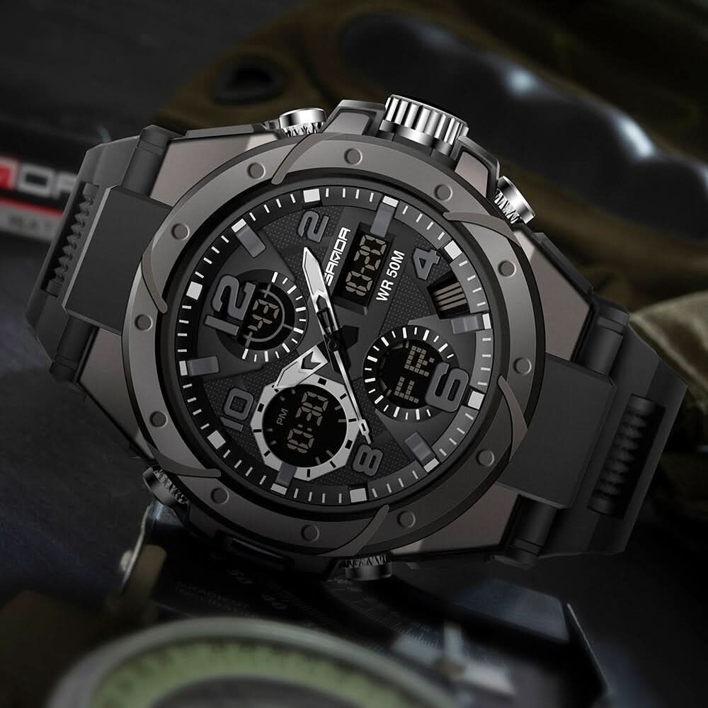 Orologio militare da uomo con display analogico digitale e funzioni