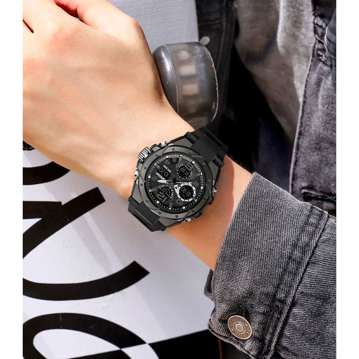 Orologio militare da uomo con display analogico digitale e funzioni