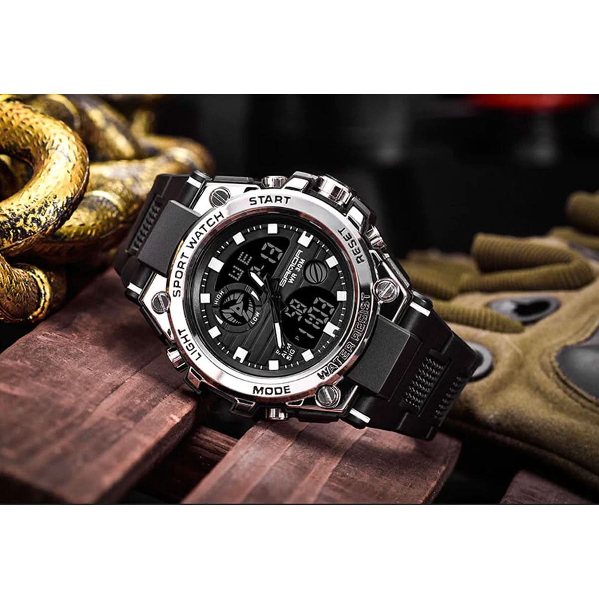 Orologio militare da uomo con display analogico digitale e funzioni