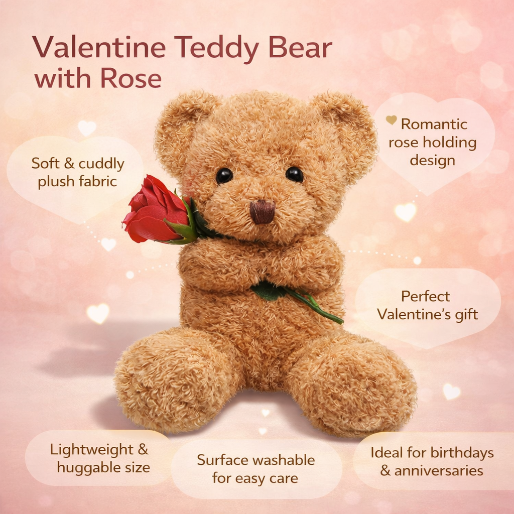 Orsetto di peluche con rosa per San Valentino