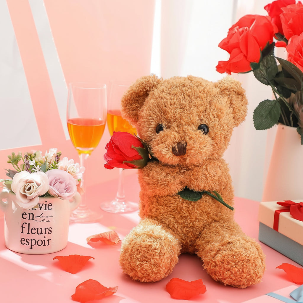 Orsetto di peluche con rosa per San Valentino