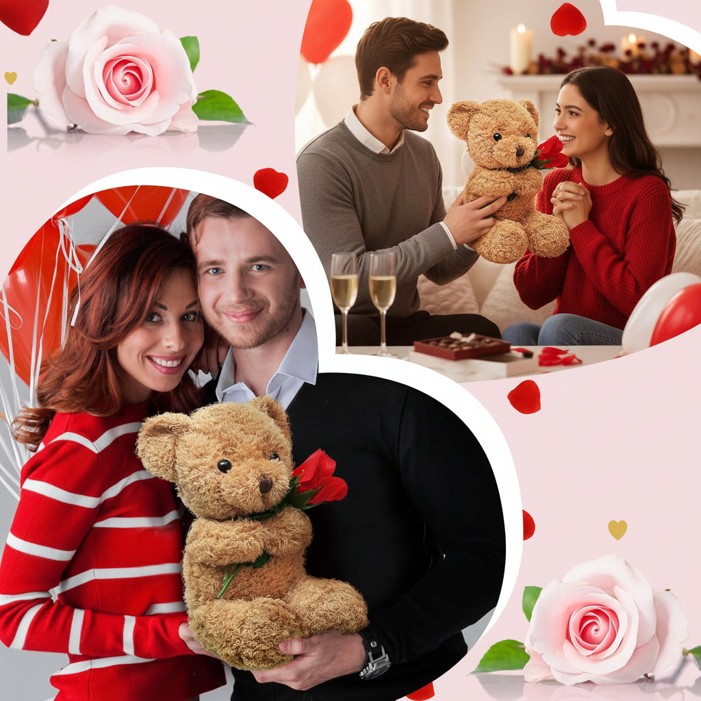 Orsetto di peluche con rosa per San Valentino