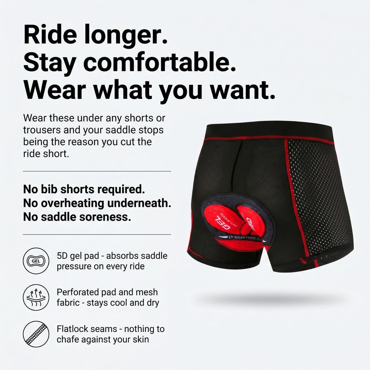 Pantaloncini Imbottiti da Ciclismo da Uomo - Supporto con Cuscinetto in Gel 5D - Intimo Traspirante per Bici