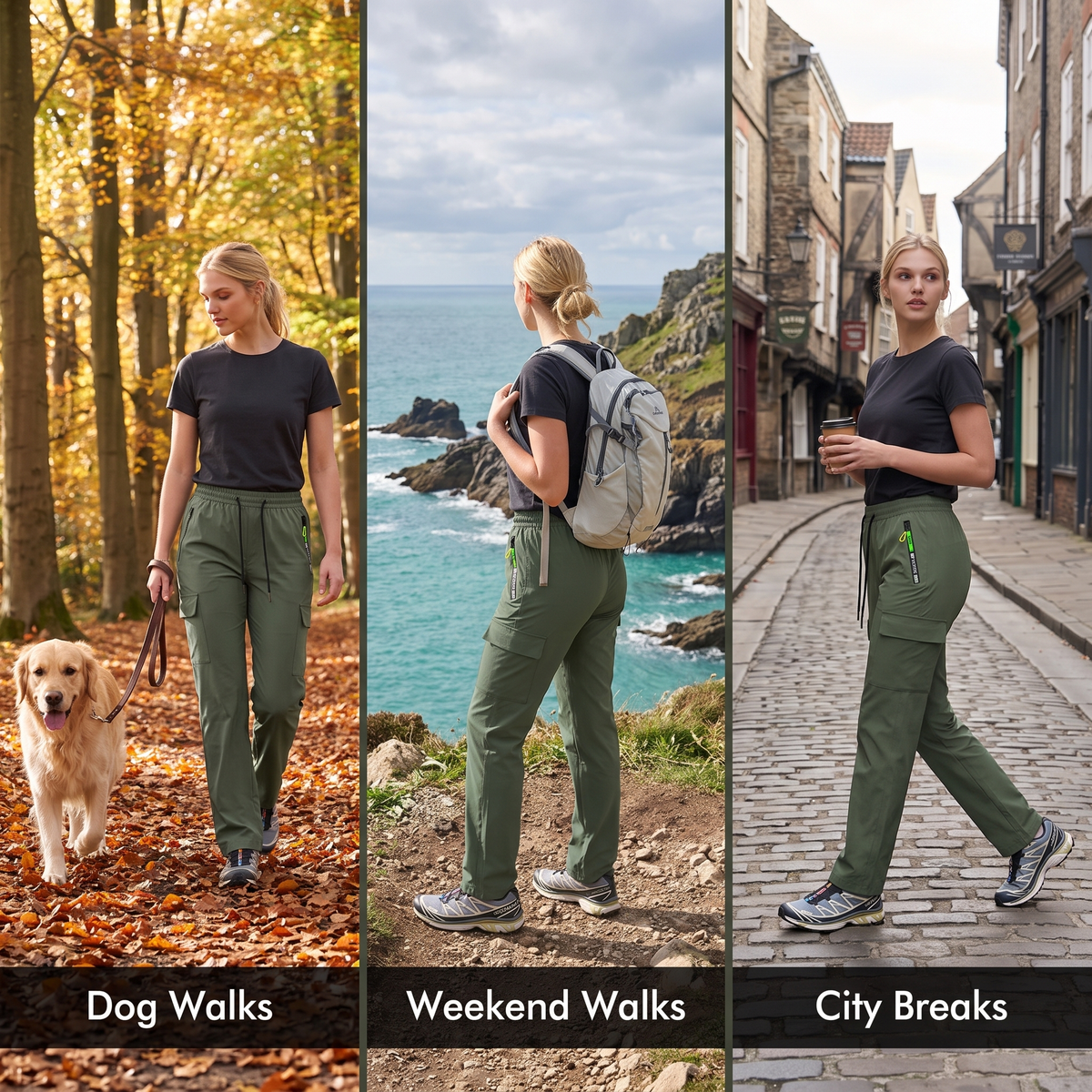 Pantaloni cargo da donna con elastico in vita